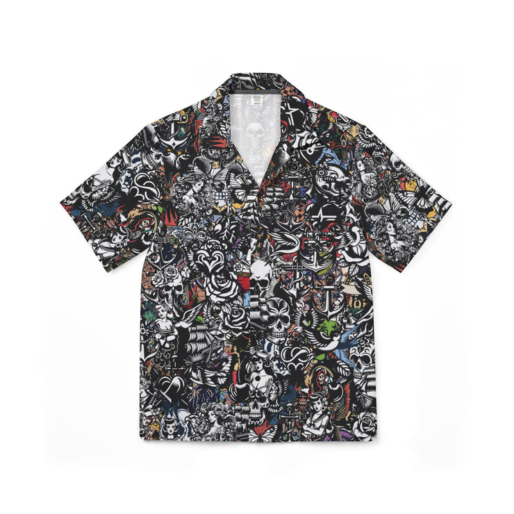 Men's AOP Hawaiian Camp Shirt, Casual Beachwear, Tattoo Vibes, Summer Parties, Vacation Style, Gift for Him