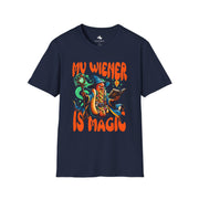 Playful 'My Wiener is Magic' Unisex Softstyle T-Shirt, Fun Gift for Dog Lovers, Quirky Shirt for Parties, Casual Wear, Summer Style