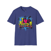 Urban Love Graffiti T-Shirt - Casual Streetwear for Art Lovers, Graphic Tee for Festivals, Gift for Friends, Unisex Softstyle Tee