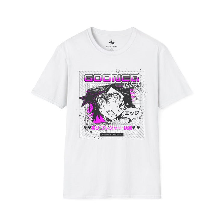 Gooner Nation Graphic T-Shirt, Unisex Softstyle Tee, Anime Style Top, Casual Wear, Perfect for Anime Lovers Purple
