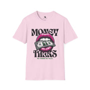 Money Talks Unisex Softstyle T-Shirt, Trendy Graphic Tee, Gift for Her, Stylish Casual Wear, Streetwear Fashion, Birthday Gift Purple Lipstick
