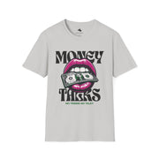 Money Talks Unisex Softstyle T-Shirt, Trendy Graphic Tee, Gift for Her, Stylish Casual Wear, Streetwear Fashion, Birthday Gift Purple Lipstick