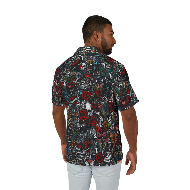 Vibrant Men's Tattoo Camp Shirt, Beach Party Top, Summer Style Shirt, Casual Wear for Fun Events