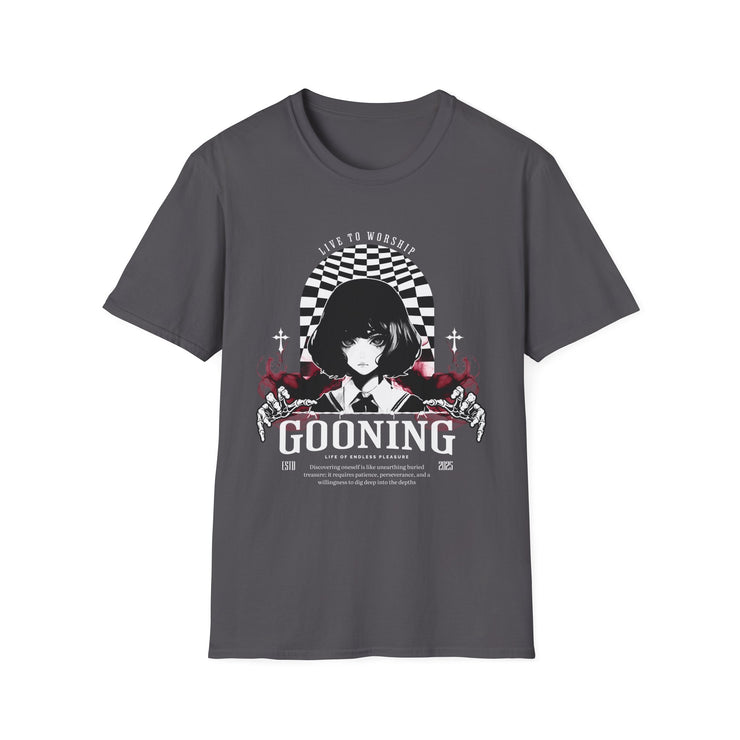 Gooning Black Softstyle T-Shirt, Unisex Graphic Tee, Casual Streetwear, Anime Lover Gift, Unique Fashion Statement