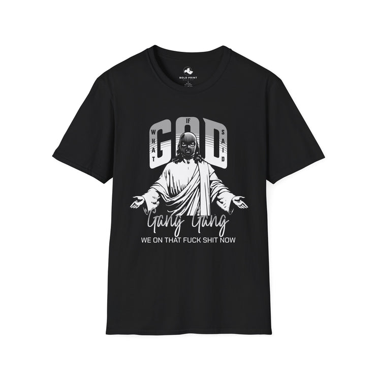 God Gang Unisex Softstyle T-Shirt - Streetwear, Casual Tee, Holiday Apparel, Gift for Friends, Fun Graphic Tee
