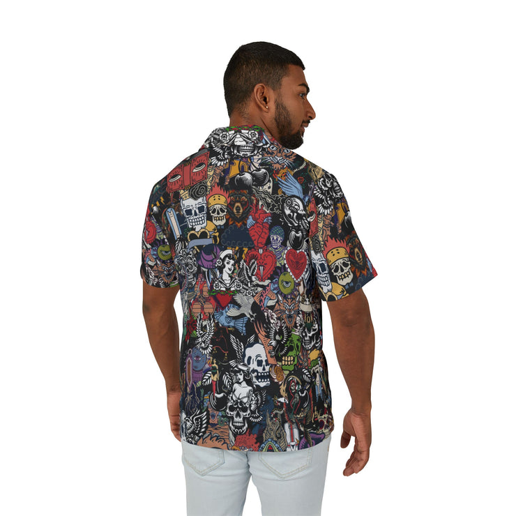 Vibrant Men's Hawaiian Camp Shirt, Tattoo Shirt, Beach Party Top, Summer Style Shirt, Casual Wear for Fun Events