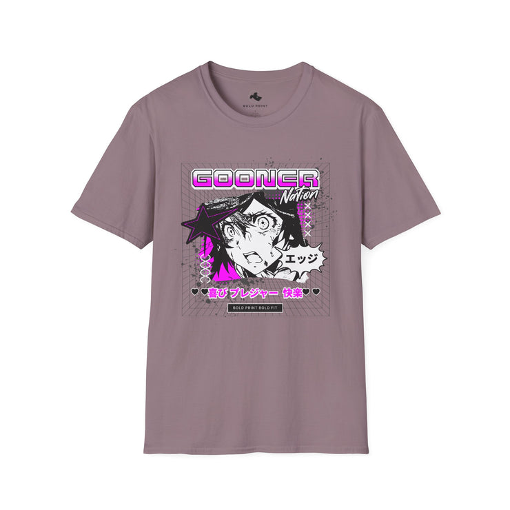 Gooner Nation Graphic T-Shirt, Unisex Softstyle Tee, Anime Style Top, Casual Wear, Perfect for Anime Lovers Purple