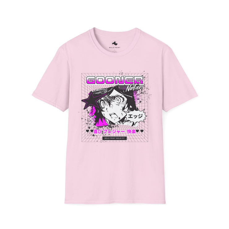 Gooner Nation Graphic T-Shirt, Unisex Softstyle Tee, Anime Style Top, Casual Wear, Perfect for Anime Lovers Purple