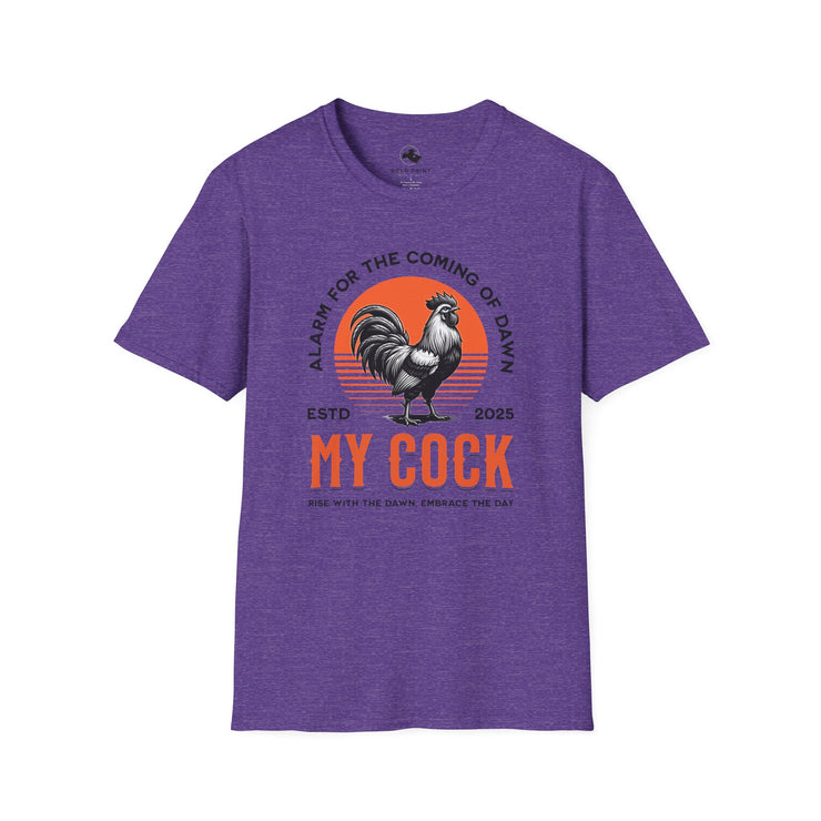 Rooster-Themed Unisex Softstyle T-Shirt: My Cock Graphic Tee, Funny Gift, Farmhouse Style, Sunrise Lover Apparel, Men's & Women's Shirt