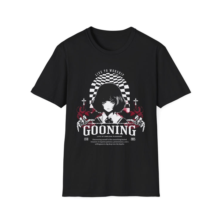 Gooning Black Softstyle T-Shirt, Unisex Graphic Tee, Casual Streetwear, Anime Lover Gift, Unique Fashion Statement
