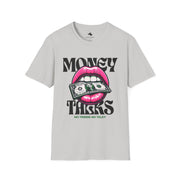 Money Talks Unisex Softstyle T-Shirt, Trendy Graphic Tee, Gift for Her, Stylish Casual Wear, Streetwear Fashion, Birthday Gift Pink Lipstick