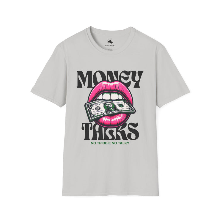 Money Talks Unisex Softstyle T-Shirt, Trendy Graphic Tee, Gift for Her, Stylish Casual Wear, Streetwear Fashion, Birthday Gift Pink Lipstick