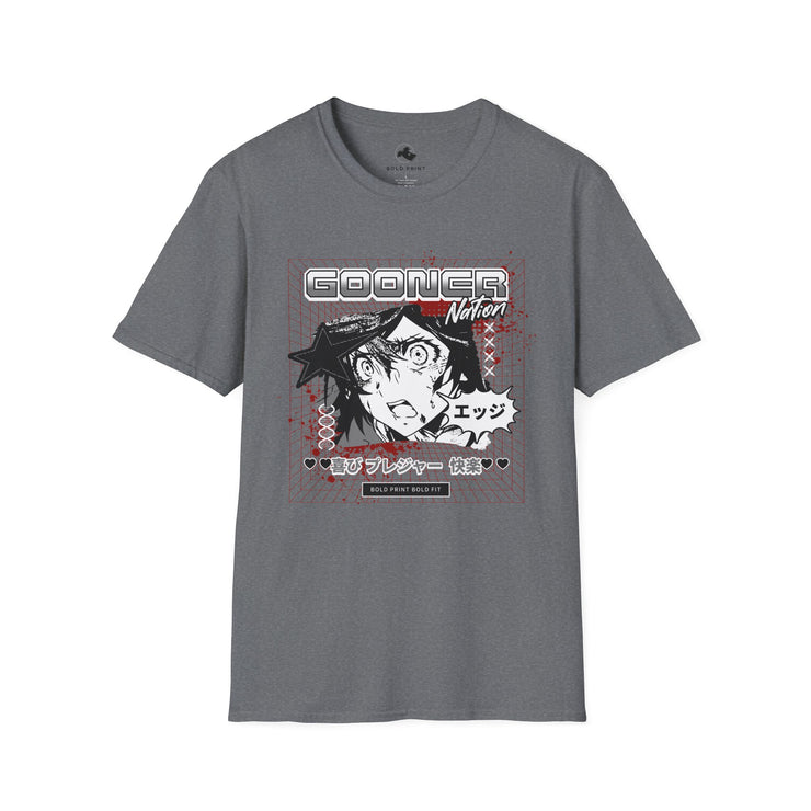 Gooner Nation Graphic T-Shirt, Unisex Softstyle Tee, Anime Style Top, Casual Wear, Perfect for Anime Lovers Red
