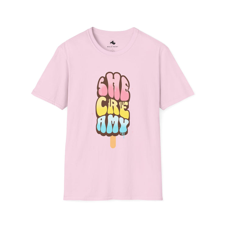 She Creamy Graphic Tee, Fun Summer T-Shirt, Unisex Casual Shirt, Trendy Gift for Friends, Ice Cream Lover's Apparel