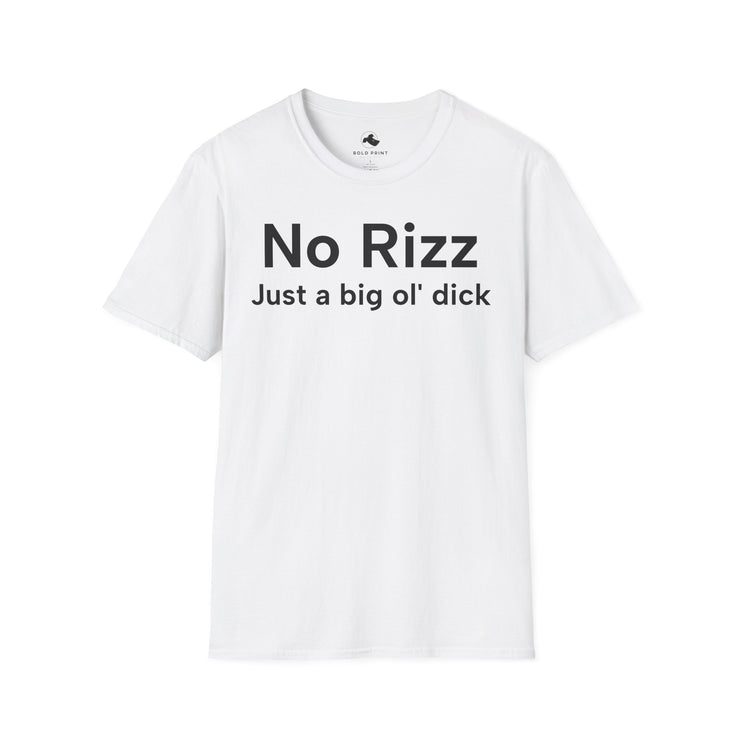 Unisex Softstyle T-shirt, Statement Tee, Funny Shirt, Pickup Line Comment T-Shirt, "No Rizz", Quote Shirt