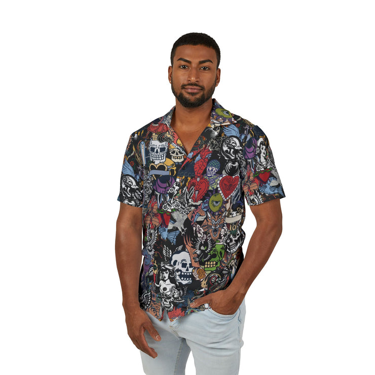 Vibrant Men's Hawaiian Camp Shirt, Tattoo Shirt, Beach Party Top, Summer Style Shirt, Casual Wear for Fun Events