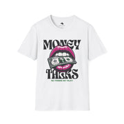 Money Talks Unisex Softstyle T-Shirt, Trendy Graphic Tee, Gift for Her, Stylish Casual Wear, Streetwear Fashion, Birthday Gift Purple Lipstick