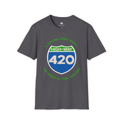 Highway 420 Unisex Softstyle T-Shirt | Adventure Shirt for Road Trips, Travel Lover Gift, Casual Wear, Eco-Friendly Tee, Fun Graphic Tee
