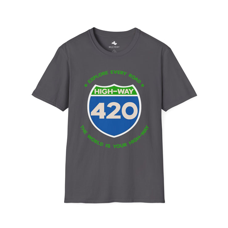 Highway 420 Unisex Softstyle T-Shirt | Adventure Shirt for Road Trips, Travel Lover Gift, Casual Wear, Eco-Friendly Tee, Fun Graphic Tee