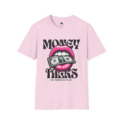 Money Talks Unisex Softstyle T-Shirt, Trendy Graphic Tee, Gift for Her, Stylish Casual Wear, Streetwear Fashion, Birthday Gift Pink Lipstick