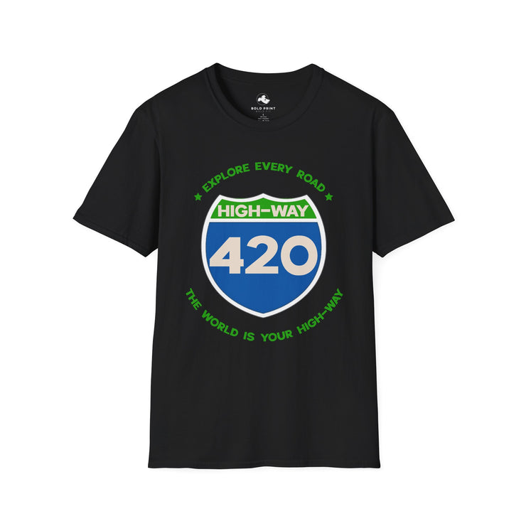 Highway 420 Unisex Softstyle T-Shirt | Adventure Shirt for Road Trips, Travel Lover Gift, Casual Wear, Eco-Friendly Tee, Fun Graphic Tee