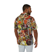 Men's Skull Print Hawaiian Camp Shirt, Cute Summer Shirt, Beachwear, Vacation Outfit, Boho Style Apparel, Trendy Summer Fashion