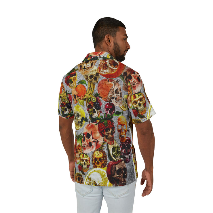 Men's Skull Print Hawaiian Camp Shirt, Cute Summer Shirt, Beachwear, Vacation Outfit, Boho Style Apparel, Trendy Summer Fashion