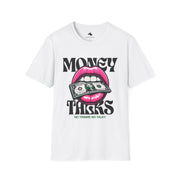 Money Talks Unisex Softstyle T-Shirt, Trendy Graphic Tee, Gift for Her, Stylish Casual Wear, Streetwear Fashion, Birthday Gift Pink Lipstick
