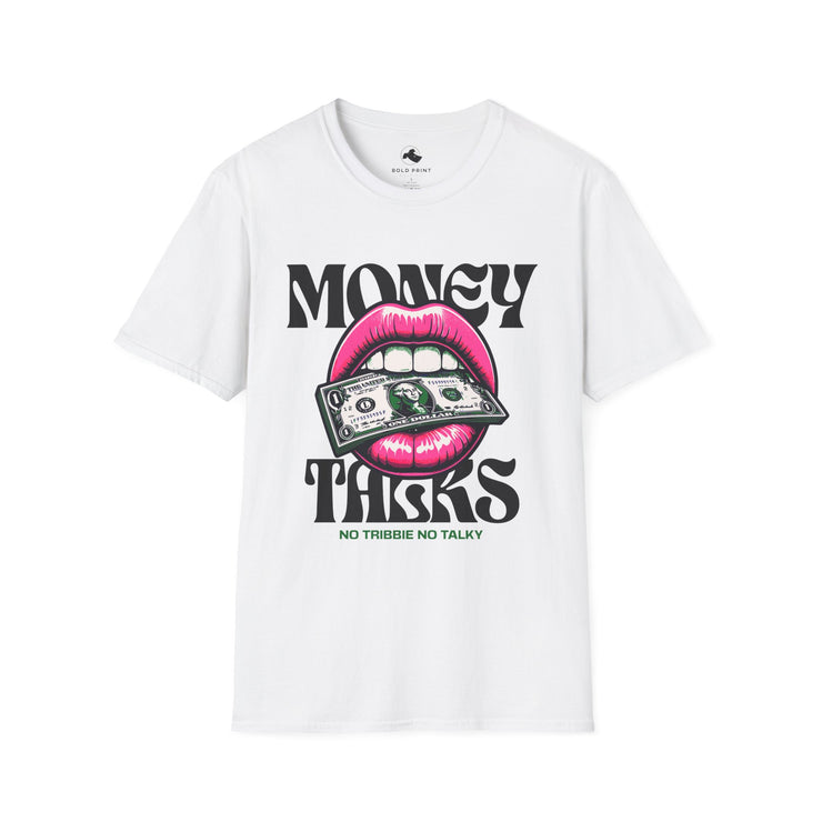 Money Talks Unisex Softstyle T-Shirt, Trendy Graphic Tee, Gift for Her, Stylish Casual Wear, Streetwear Fashion, Birthday Gift Pink Lipstick