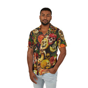 Edgy Skull Print Camp Shirt, Men's Summer Fashion, Tropical Vibes, Casual Party Wear, Unique Gift for Him, Beach Getaway