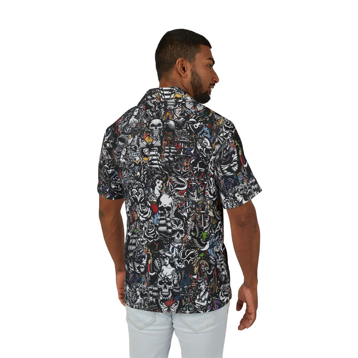 Men's AOP Hawaiian Camp Shirt, Casual Beachwear, Tattoo Vibes, Summer Parties, Vacation Style, Gift for Him
