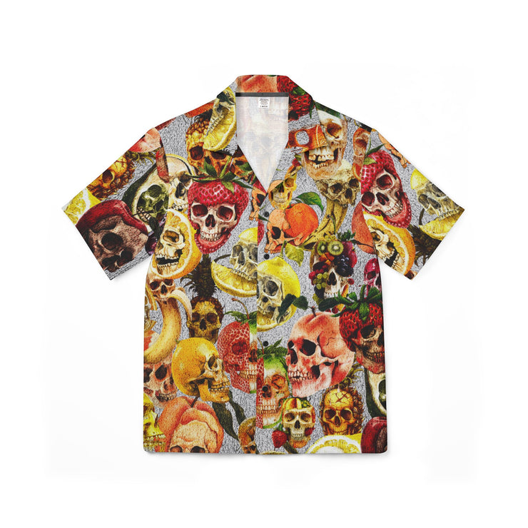 Men's Skull Print Hawaiian Camp Shirt, Cute Summer Shirt, Beachwear, Vacation Outfit, Boho Style Apparel, Trendy Summer Fashion