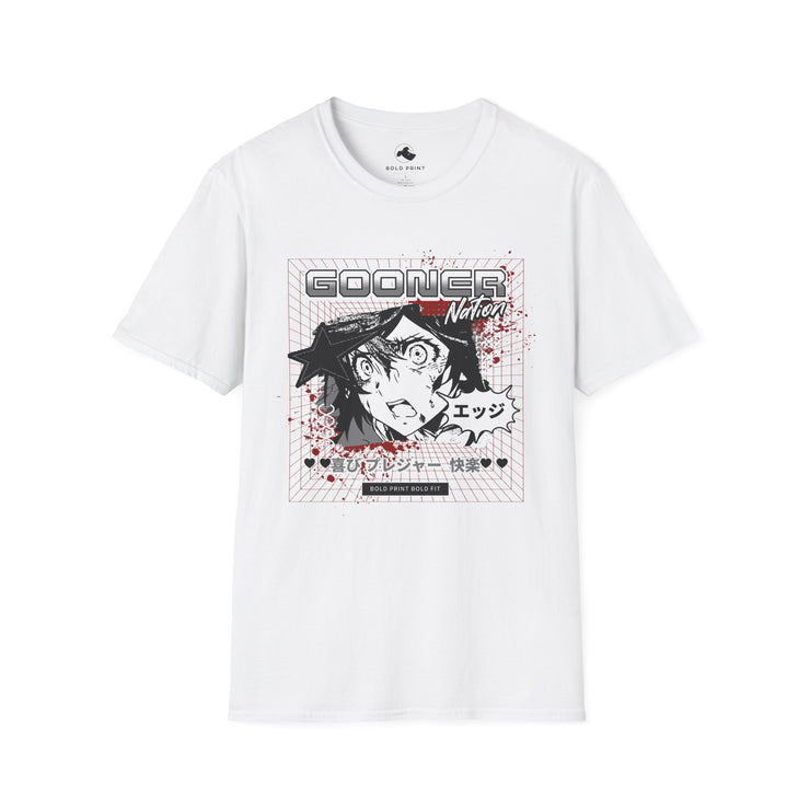 Gooner Nation Graphic T-Shirt, Unisex Softstyle Tee, Anime Style Top, Casual Wear, Perfect for Anime Lovers Red