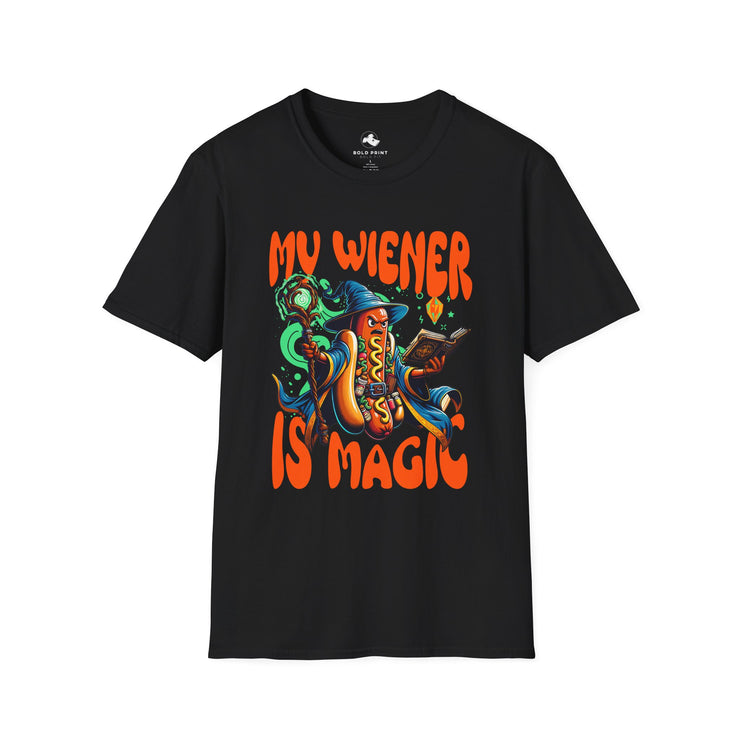 Playful 'My Wiener is Magic' Unisex Softstyle T-Shirt, Fun Gift for Dog Lovers, Quirky Shirt for Parties, Casual Wear, Summer Style