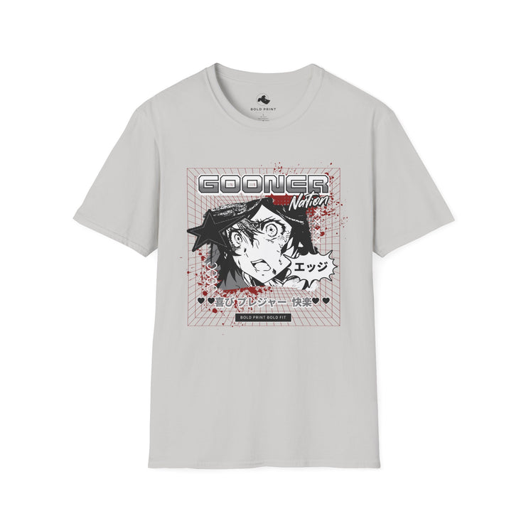 Gooner Nation Graphic T-Shirt, Unisex Softstyle Tee, Anime Style Top, Casual Wear, Perfect for Anime Lovers Red