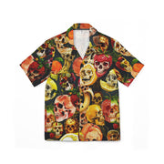 Edgy Skull Print Camp Shirt, Men's Summer Fashion, Tropical Vibes, Casual Party Wear, Unique Gift for Him, Beach Getaway