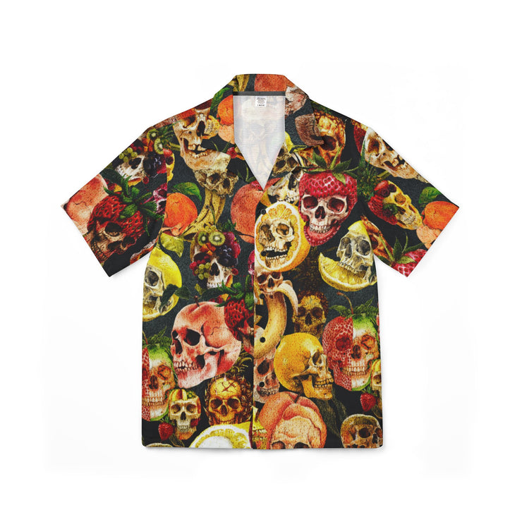 Edgy Skull Print Camp Shirt, Men's Summer Fashion, Tropical Vibes, Casual Party Wear, Unique Gift for Him, Beach Getaway