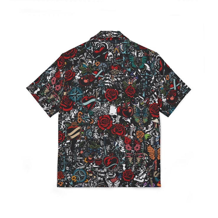 Vibrant Men's Tattoo Camp Shirt, Beach Party Top, Summer Style Shirt, Casual Wear for Fun Events