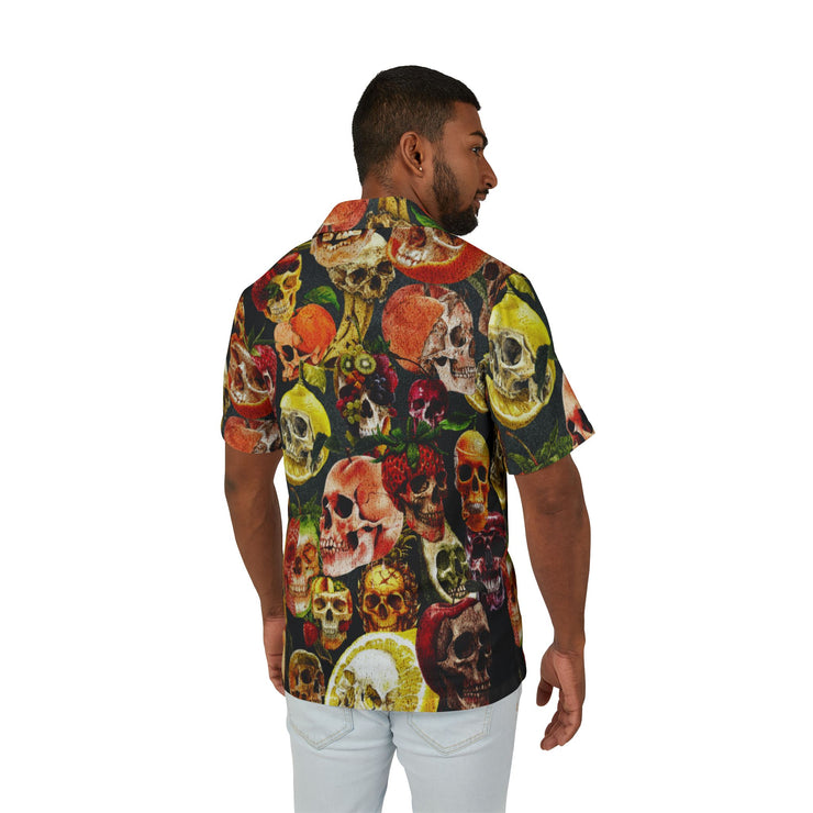 Edgy Skull Print Camp Shirt, Men's Summer Fashion, Tropical Vibes, Casual Party Wear, Unique Gift for Him, Beach Getaway