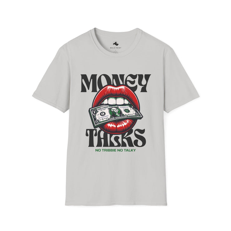 Money Talks Unisex Softstyle T-Shirt, Trendy Graphic Tee, Gift for Her, Stylish Casual Wear, Streetwear Fashion, Birthday Gift Red Lipstick