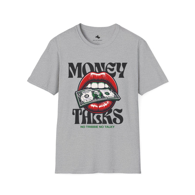 Money Talks Unisex Softstyle T-Shirt, Trendy Graphic Tee, Gift for Her, Stylish Casual Wear, Streetwear Fashion, Birthday Gift Red Lipstick
