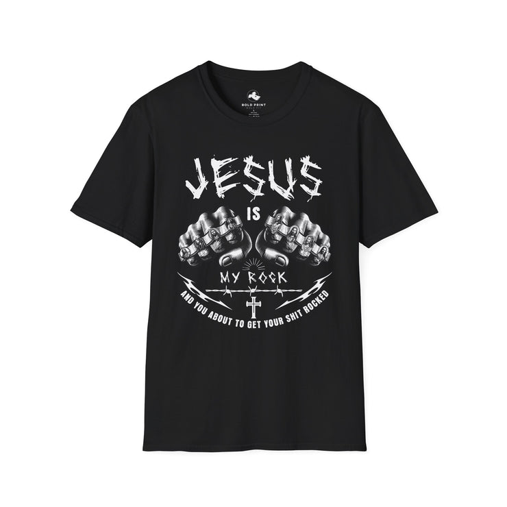 Jesus is My Rock Unisex Softstyle T-Shirt | Faith-inspired Tee for Believers, Gift for Church Events, Religious Apparel