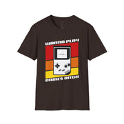 Retro Gamer T-Shirt | Wanna Play Games Bitch | Unisex Softstyle Tee | Perfect for Gamers, Birthdays, Retro Parties, or Casual Wear