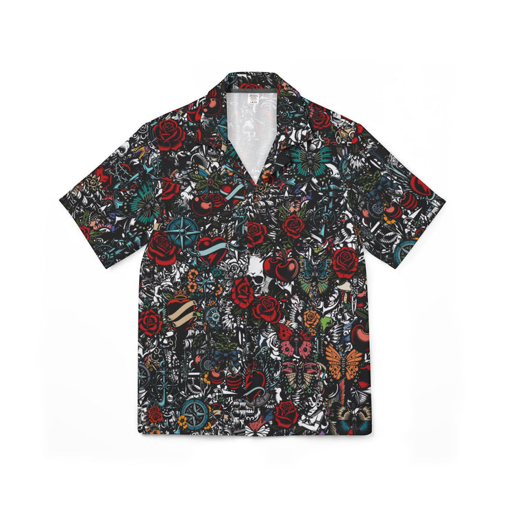Vibrant Men's Tattoo Camp Shirt, Beach Party Top, Summer Style Shirt, Casual Wear for Fun Events