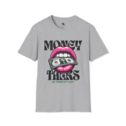 Money Talks Unisex Softstyle T-Shirt, Trendy Graphic Tee, Gift for Her, Stylish Casual Wear, Streetwear Fashion, Birthday Gift Pink Lipstick