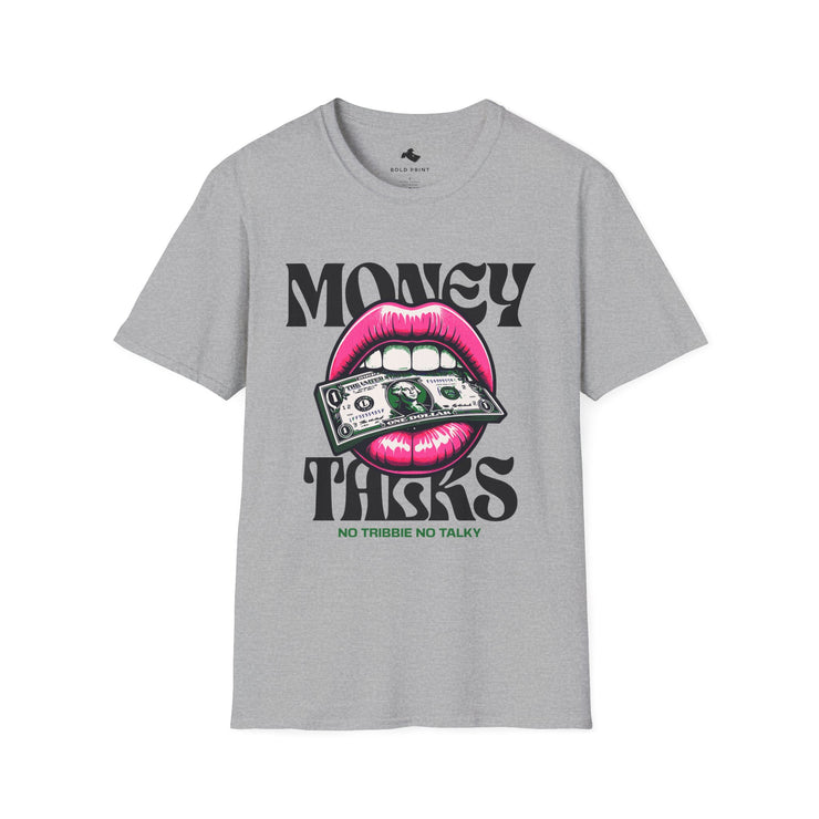 Money Talks Unisex Softstyle T-Shirt, Trendy Graphic Tee, Gift for Her, Stylish Casual Wear, Streetwear Fashion, Birthday Gift Pink Lipstick