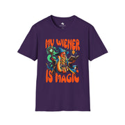 Playful 'My Wiener is Magic' Unisex Softstyle T-Shirt, Fun Gift for Dog Lovers, Quirky Shirt for Parties, Casual Wear, Summer Style