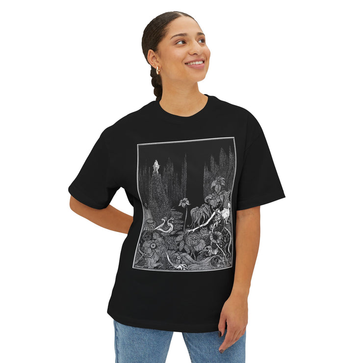 Artistic Unisex Oversized Boxy Tee with Unique Graphic Print, Casual Wear, Gift for Art Lovers, Comfy Summer Top, Perfect for Festivals
