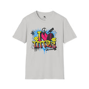 Urban Love Graffiti T-Shirt - Casual Streetwear for Art Lovers, Graphic Tee for Festivals, Gift for Friends, Unisex Softstyle Tee
