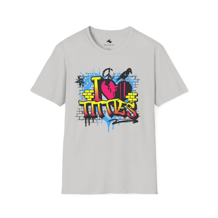Urban Love Graffiti T-Shirt - Casual Streetwear for Art Lovers, Graphic Tee for Festivals, Gift for Friends, Unisex Softstyle Tee